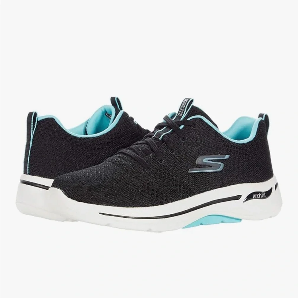 Skechers Women's Black and Aqua Sneakers - Picture 1 of 6